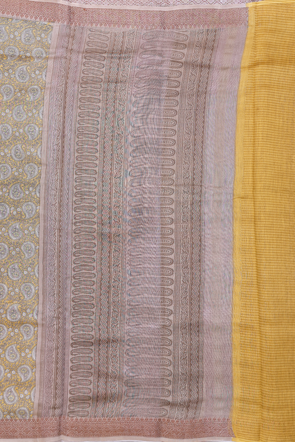 Chanderi Cotton Saree In Yellow With Paisley Design