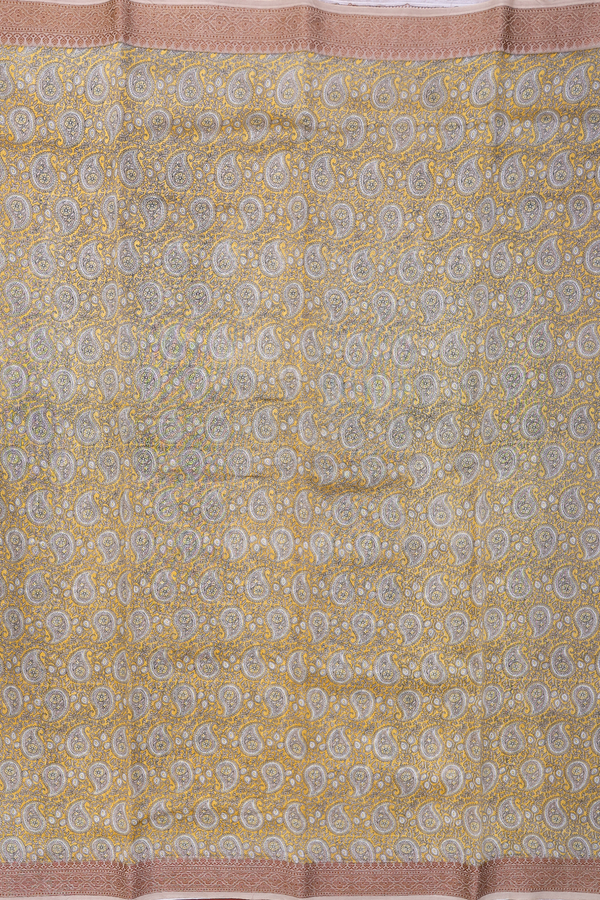 Chanderi Cotton Saree In Yellow With Paisley Design