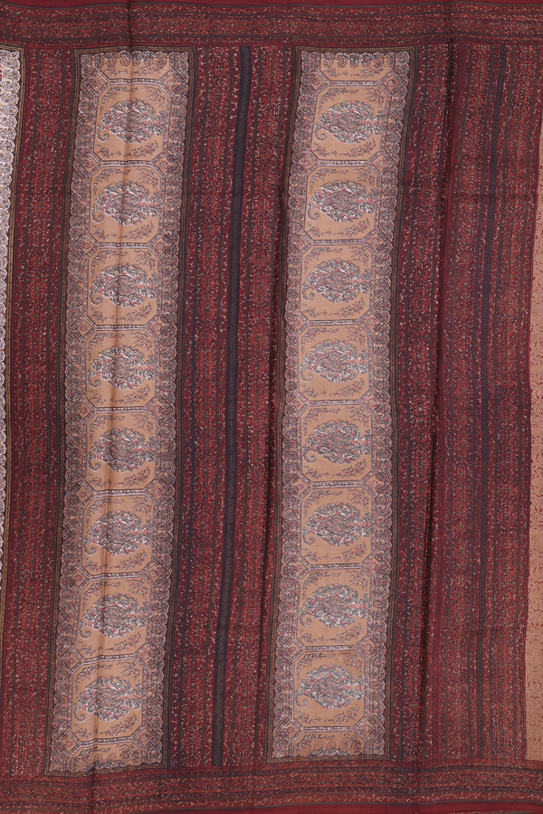 Printed Silk Saree In Rose Gold With Floral Design