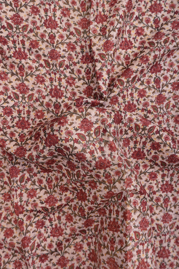 Printed Silk Saree In Rose Gold With Floral Design