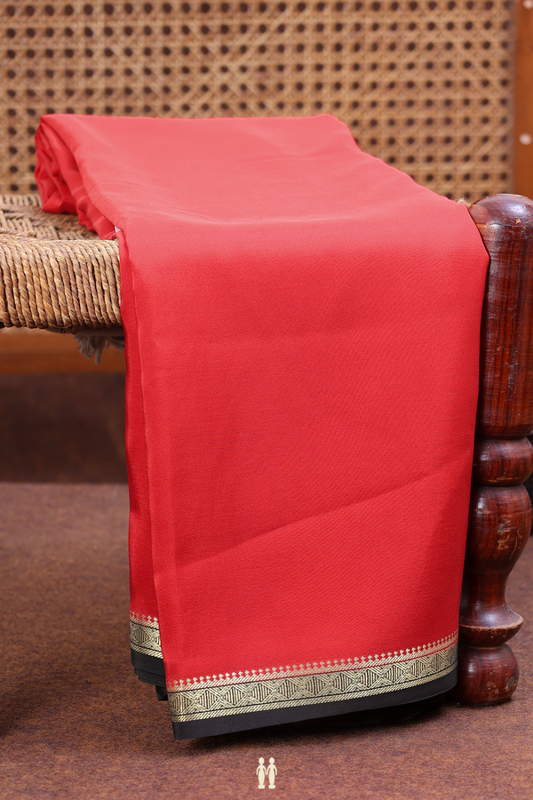 Mysore Silk Saree In Crimson Red With Contrast Border