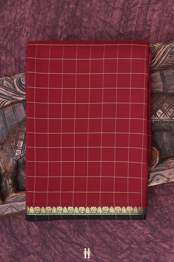Mysore Silk Saree In Ruby Red With Checks Design