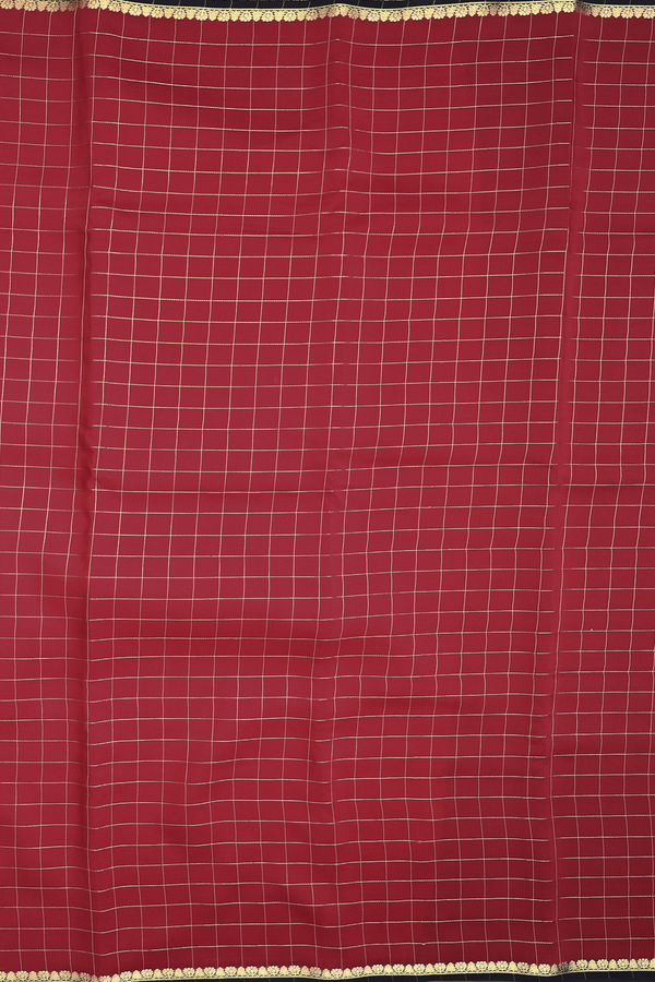 Mysore Silk Saree In Ruby Red With Checks Design