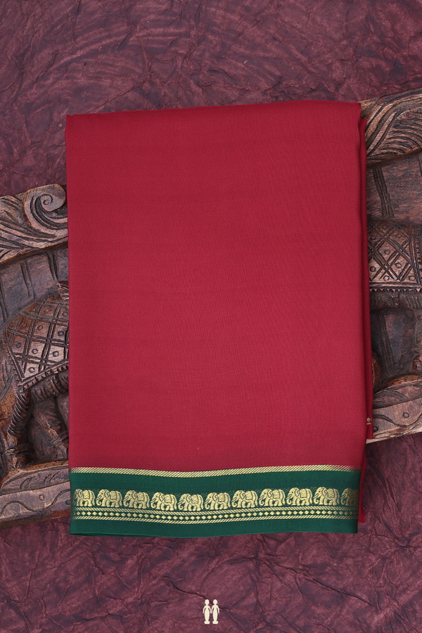 Mysore Silk Saree In Ruby Red With Contrast Border