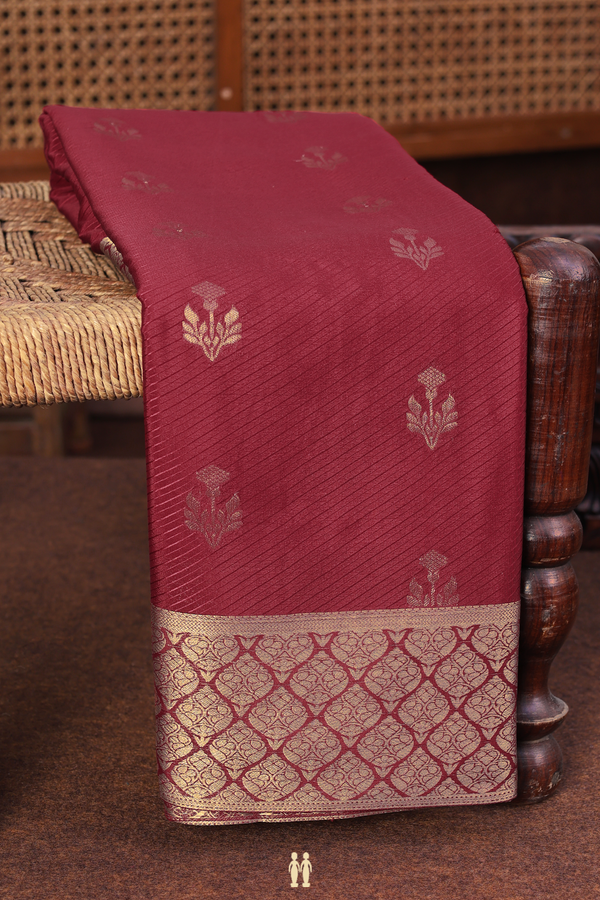 Mysore Silk Saree In Burgundy Red With Floral Buttas