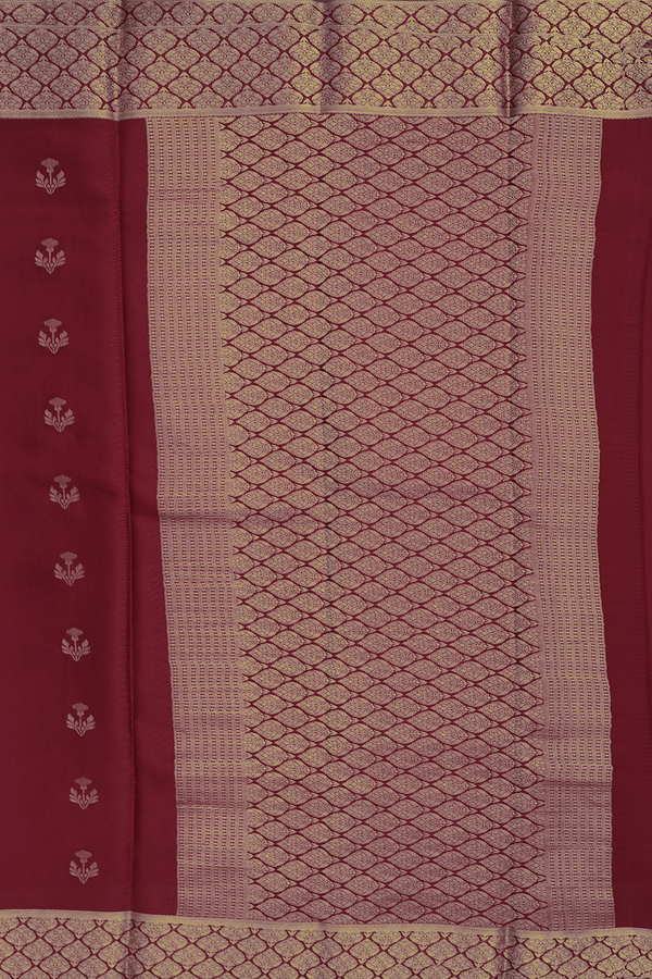 Mysore Silk Saree In Burgundy Red With Floral Buttas