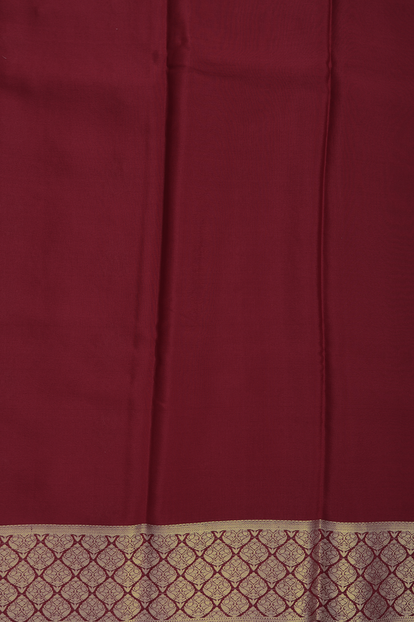 Mysore Silk Saree In Burgundy Red With Floral Buttas