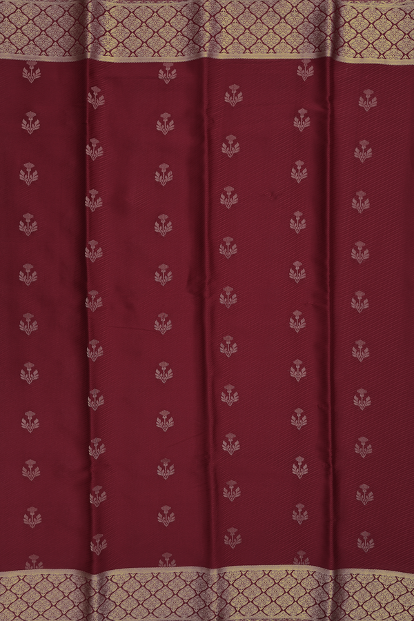 Mysore Silk Saree In Burgundy Red With Floral Buttas