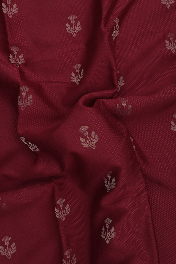 Mysore Silk Saree In Burgundy Red With Floral Buttas