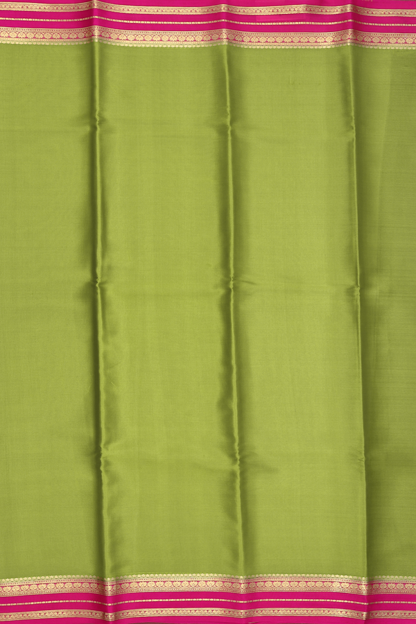 Mysore Silk Saree In Lime Green With Contrast Border