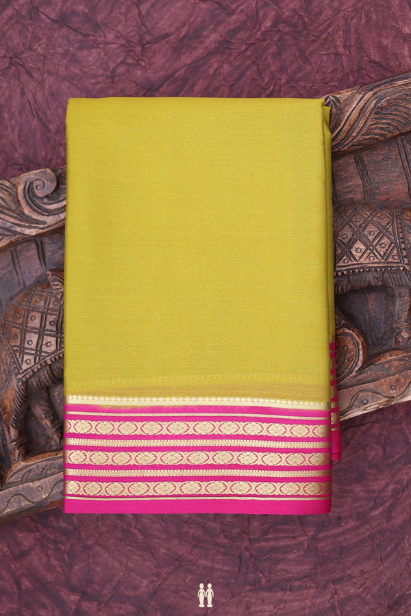 Mysore Silk Saree In Olive Yellow With Contrast Border