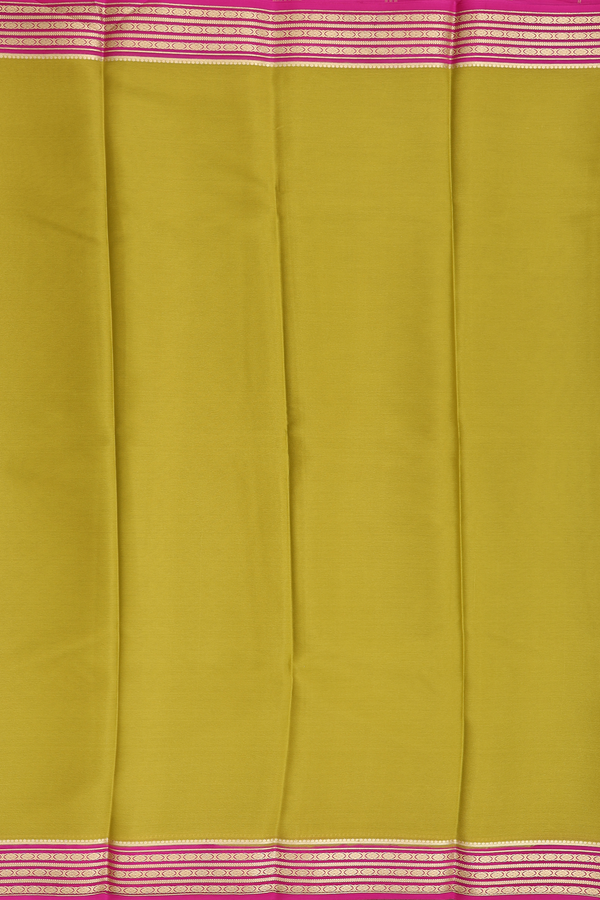 Mysore Silk Saree In Olive Yellow With Contrast Border