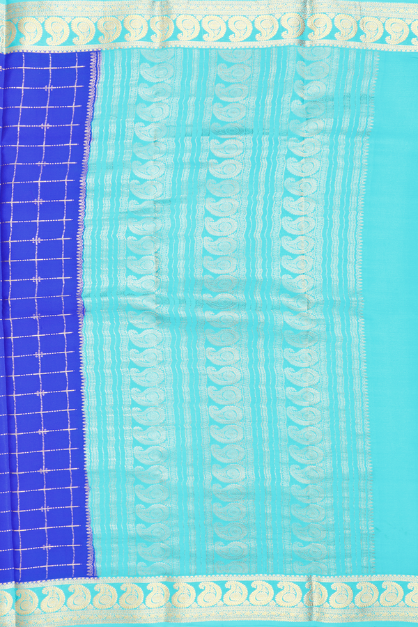 Mysore Silk Saree In Indigo Blue With Checks Design