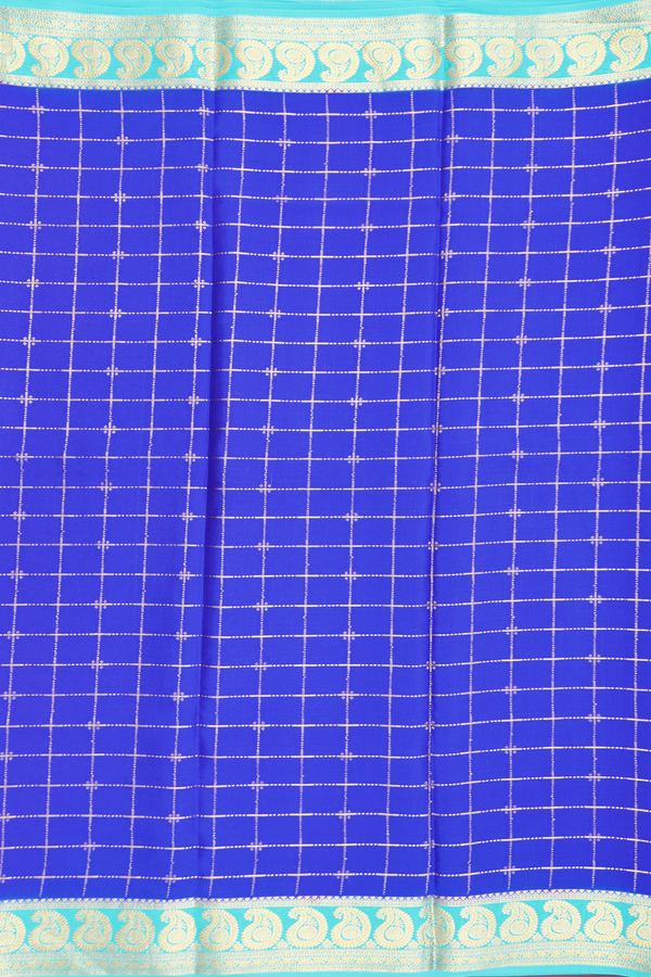 Mysore Silk Saree In Indigo Blue With Checks Design