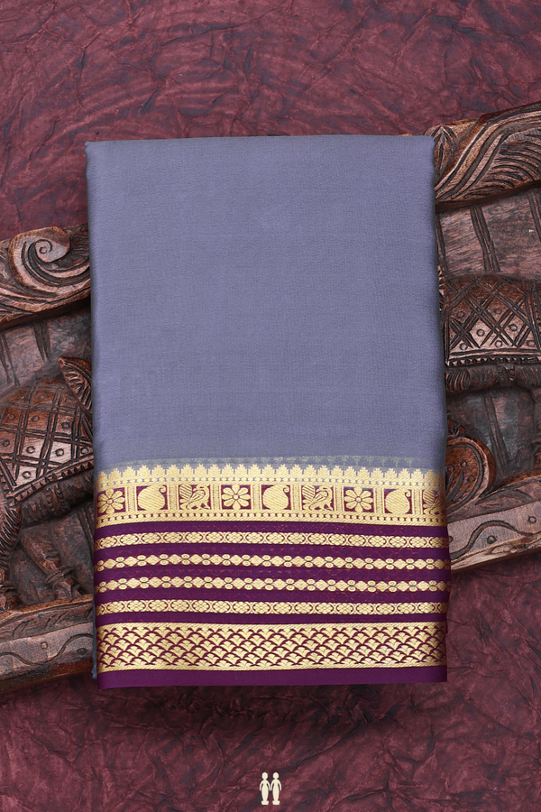 Mysore Silk Saree In Pigeon Blue With Contrast Border
