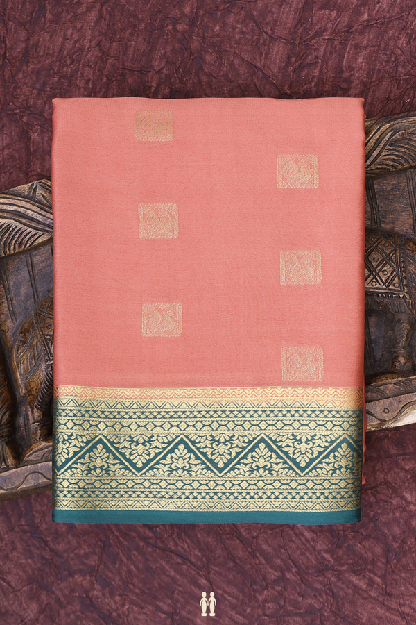 Mysore Silk Saree In Peach Pink With Zari Buttas