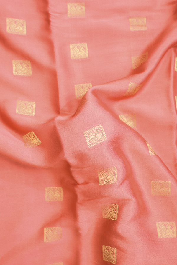 Mysore Silk Saree In Peach Pink With Zari Buttas