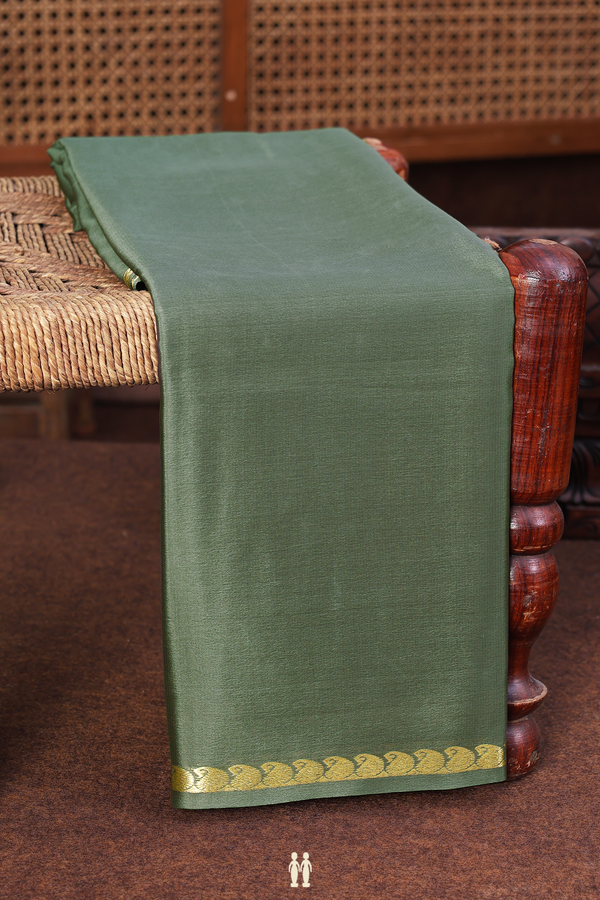 Mysore Silk Saree In Plain Green With Paisley Border