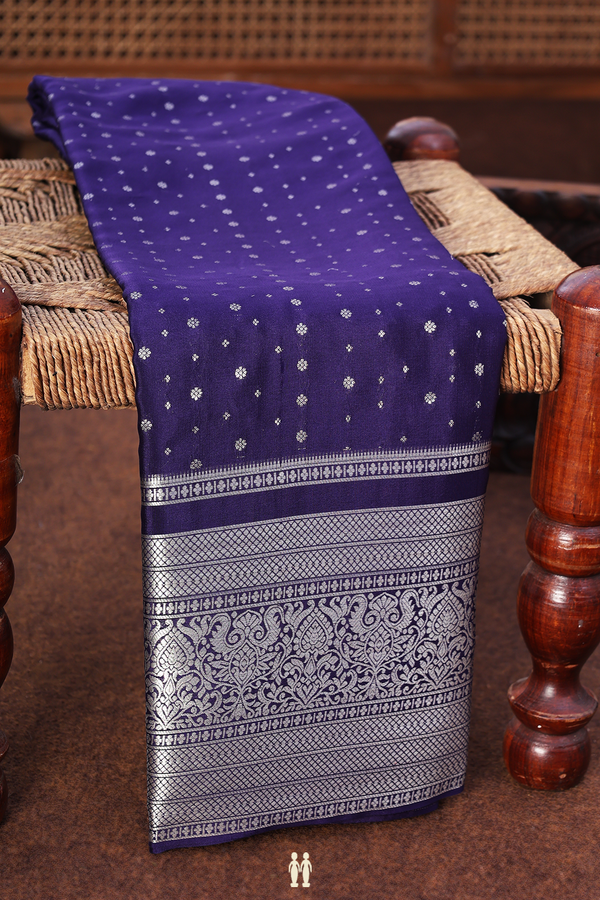 Mysore Silk Saree In Navy Blue With Floral Buttis