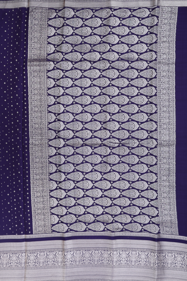 Mysore Silk Saree In Navy Blue With Floral Buttis