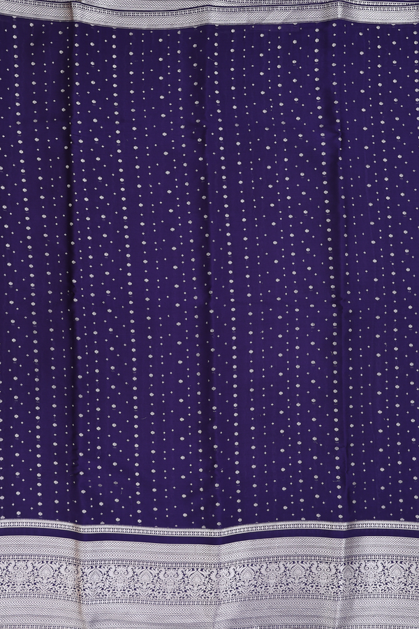 Mysore Silk Saree In Navy Blue With Floral Buttis