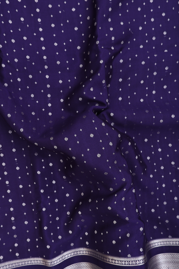 Mysore Silk Saree In Navy Blue With Floral Buttis