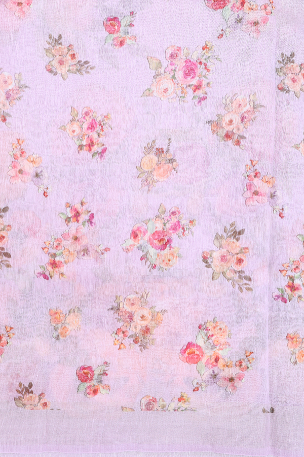 Linen Saree In Lilac Pink With Floral Design