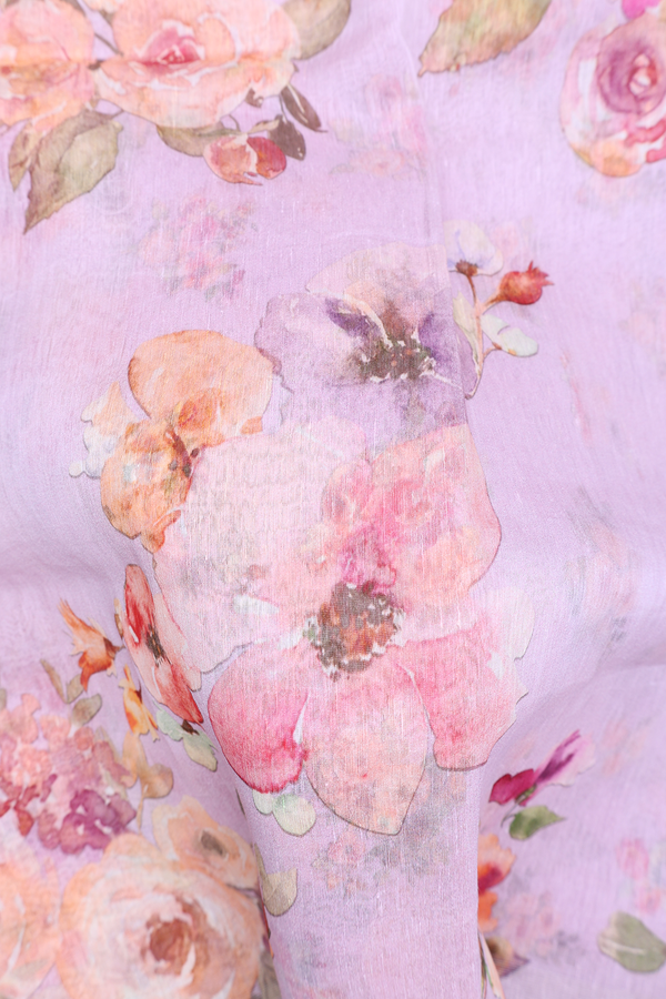 Linen Saree In Lilac Pink With Floral Design