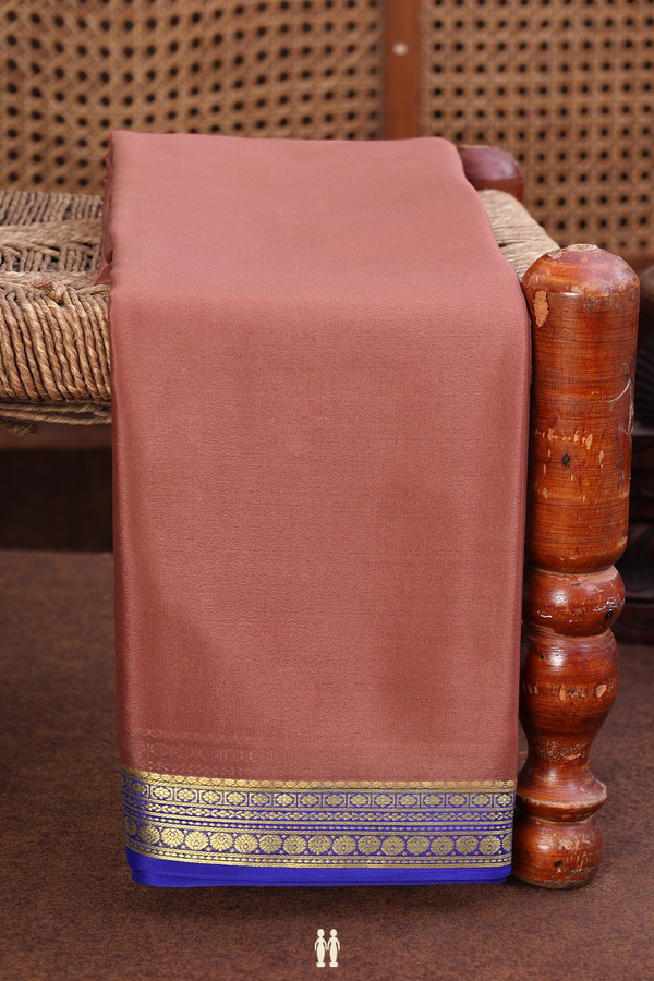 Mysore Silk Saree In Plain Brick Brown With Contrast Border