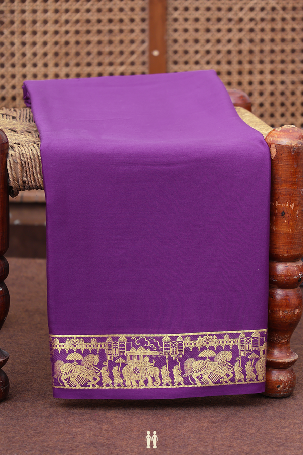 Mysore Silk Saree In Plain Grape Purple With Elephant Border