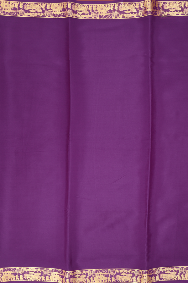 Mysore Silk Saree In Plain Grape Purple With Elephant Border