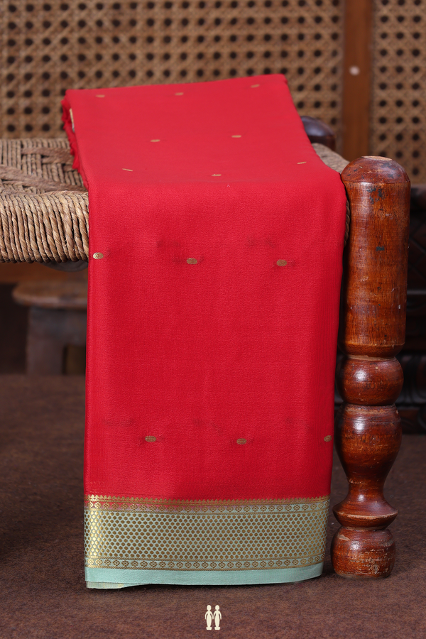 Mysore Silk Saree In Scarlet Red With Zari Buttis