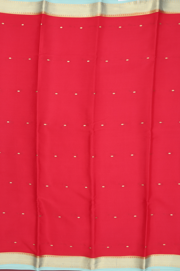Mysore Silk Saree In Scarlet Red With Zari Buttis