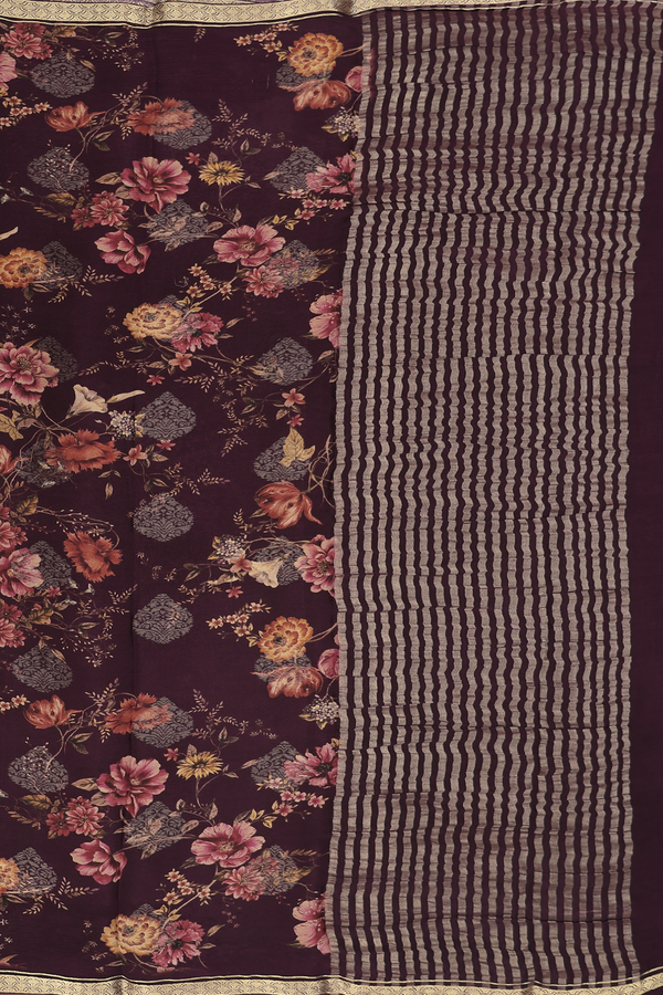 Chiffon Saree In Plum Purple With Floral Design