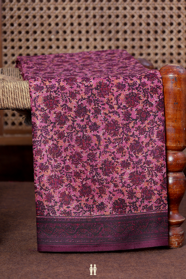Printed Silk Saree In Pink With Floral Design