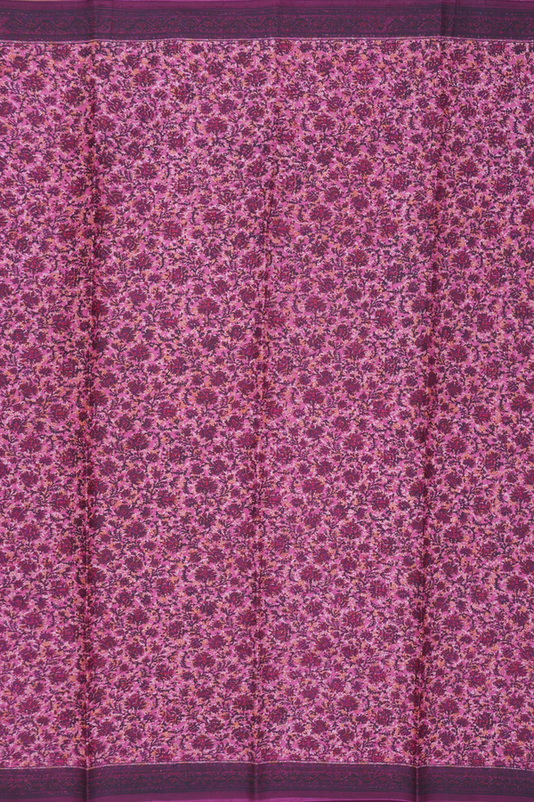 Printed Silk Saree In Pink With Floral Design