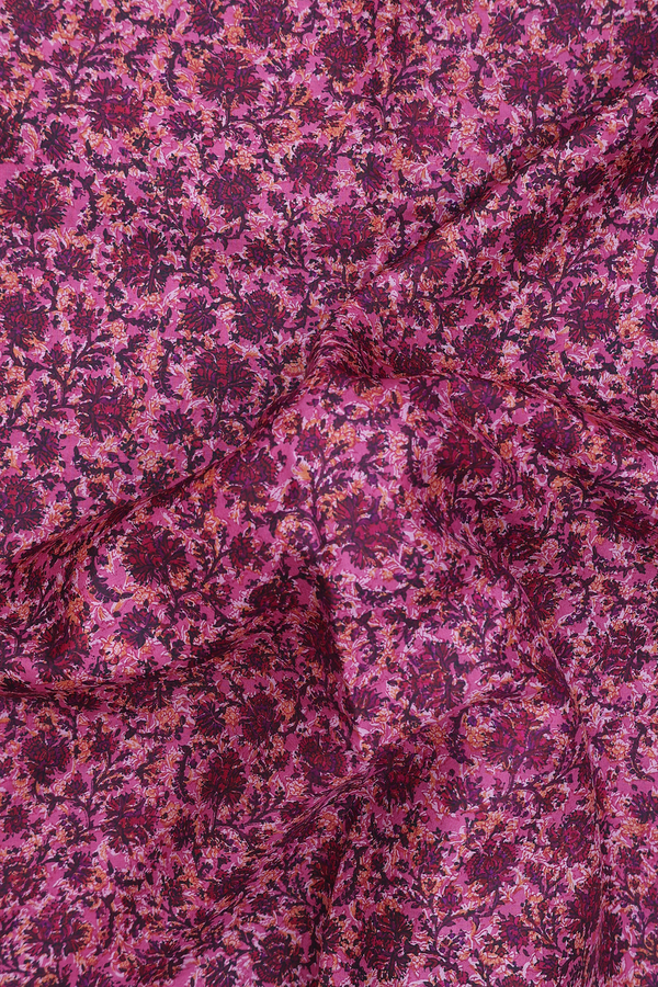 Printed Silk Saree In Pink With Floral Design