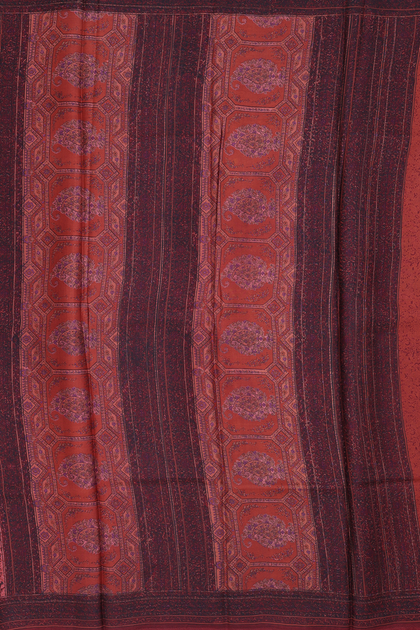Printed Silk Saree In Peach With Floral Design