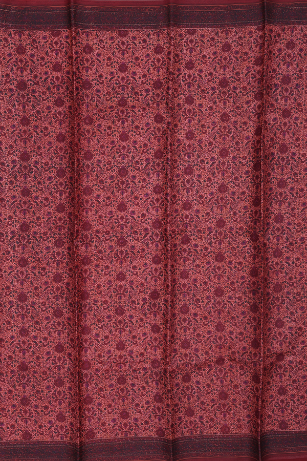Printed Silk Saree In Peach With Floral Design