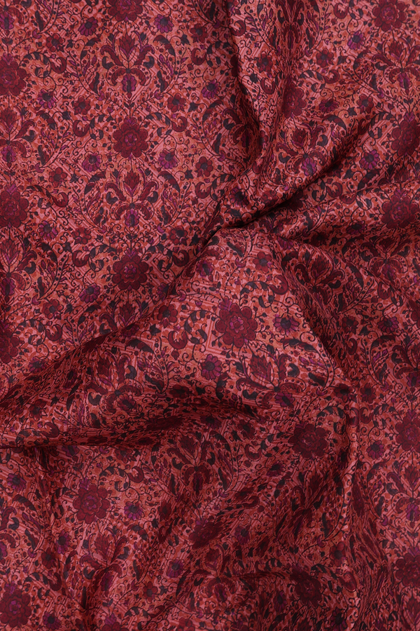 Printed Silk Saree In Peach With Floral Design