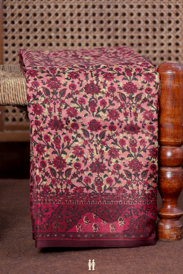 Printed Silk Saree In Pink With Floral Design