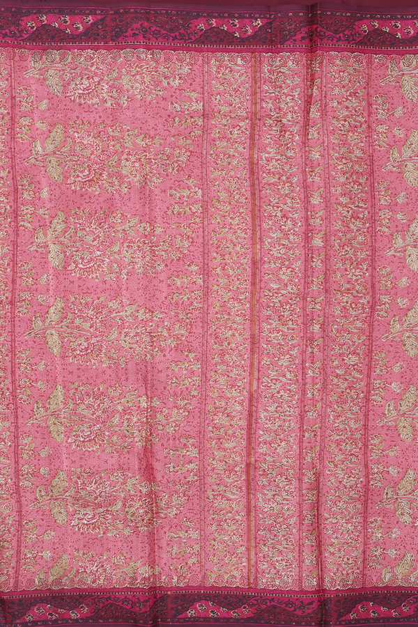 Printed Silk Saree In Pink With Floral Design