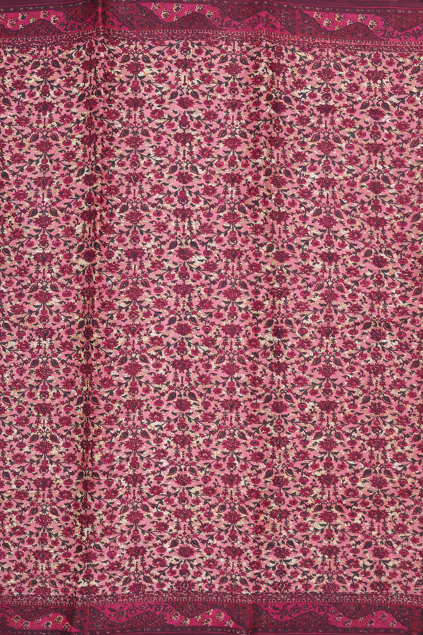 Printed Silk Saree In Pink With Floral Design