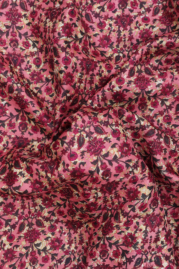 Printed Silk Saree In Pink With Floral Design