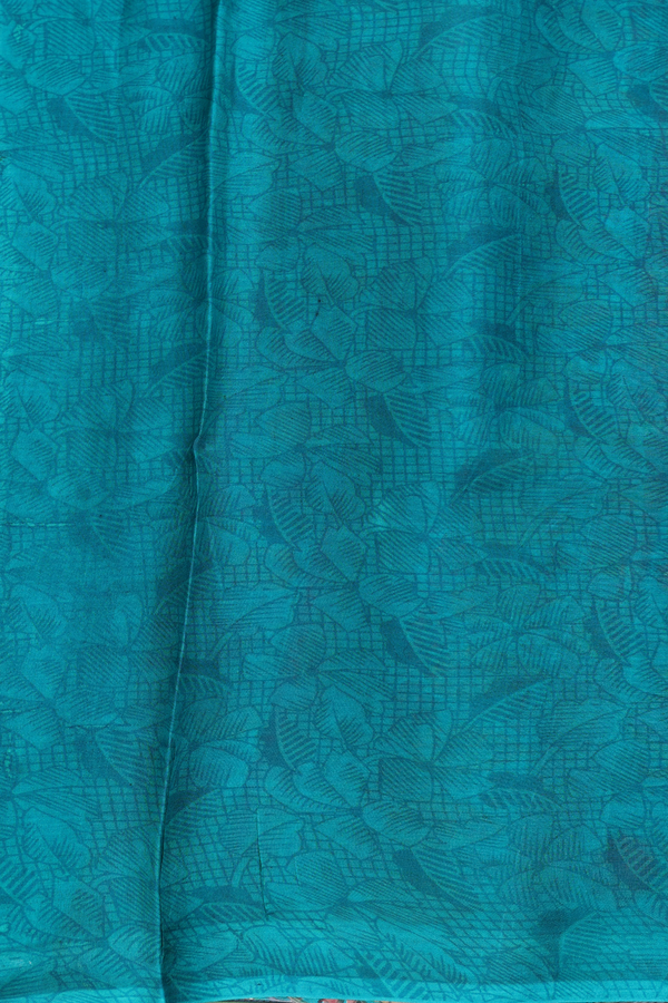 Printed Silk Saree In Teal Blue With Floral Design