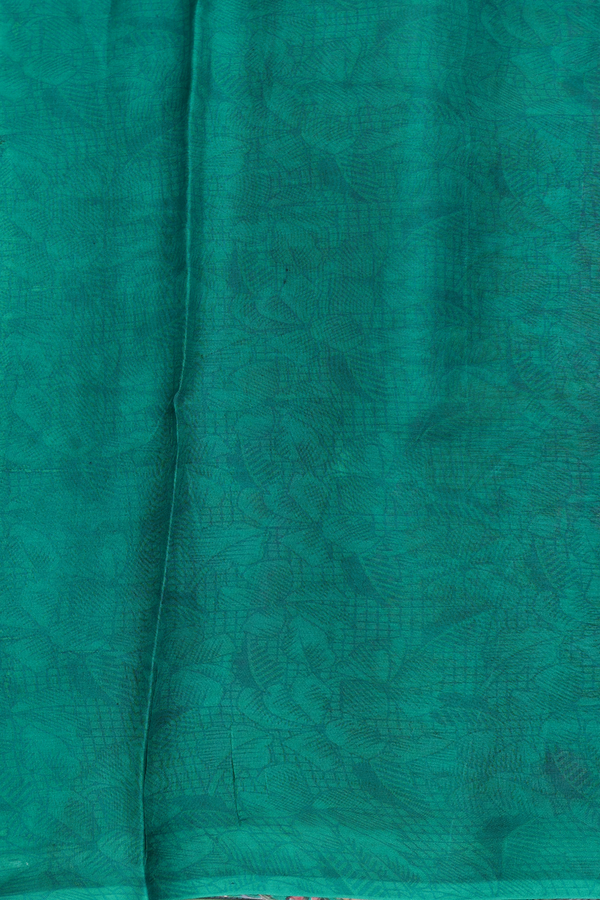 Printed Silk Saree In Teal Blue With Floral Design