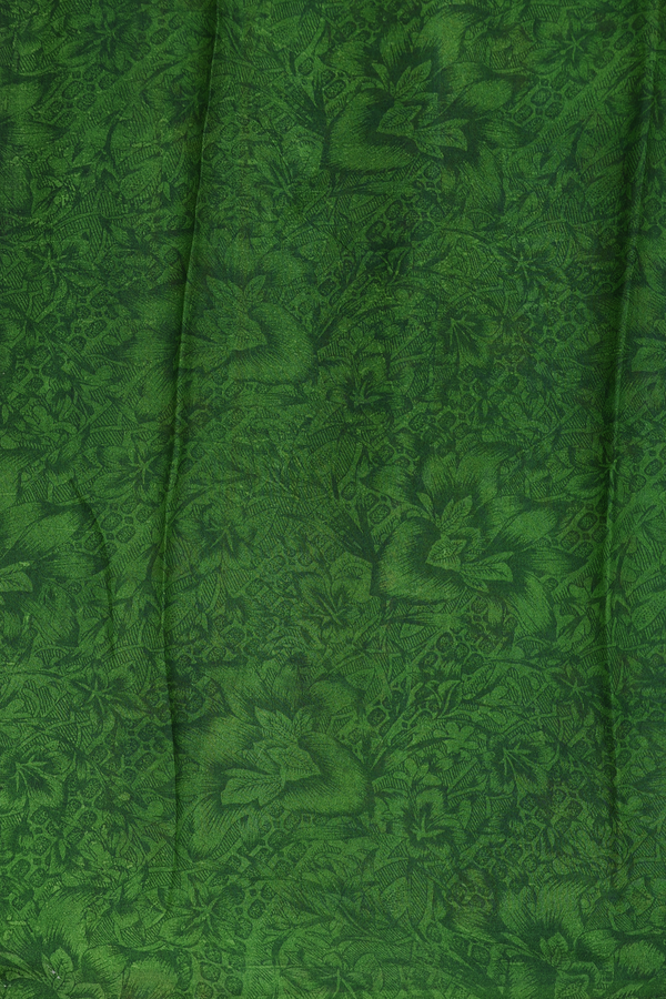 Printed Silk Saree In Leaf Green With Floral Design