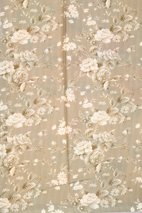 Printed Silk Saree In Orange With Floral Design