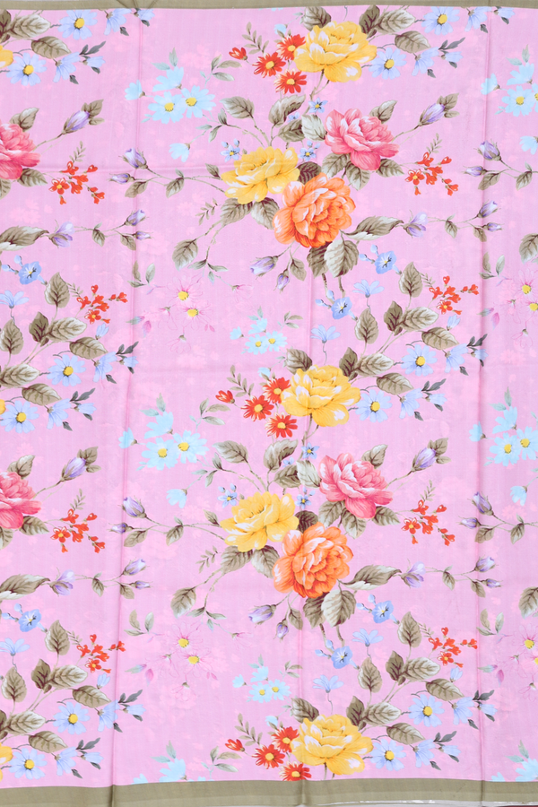 Printed Silk Saree In Pink With Floral Design