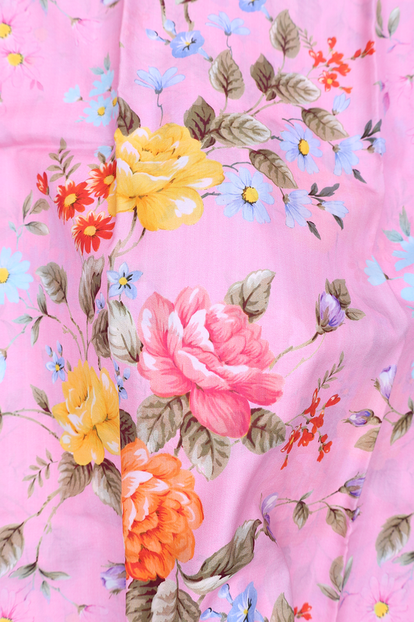Printed Silk Saree In Pink With Floral Design